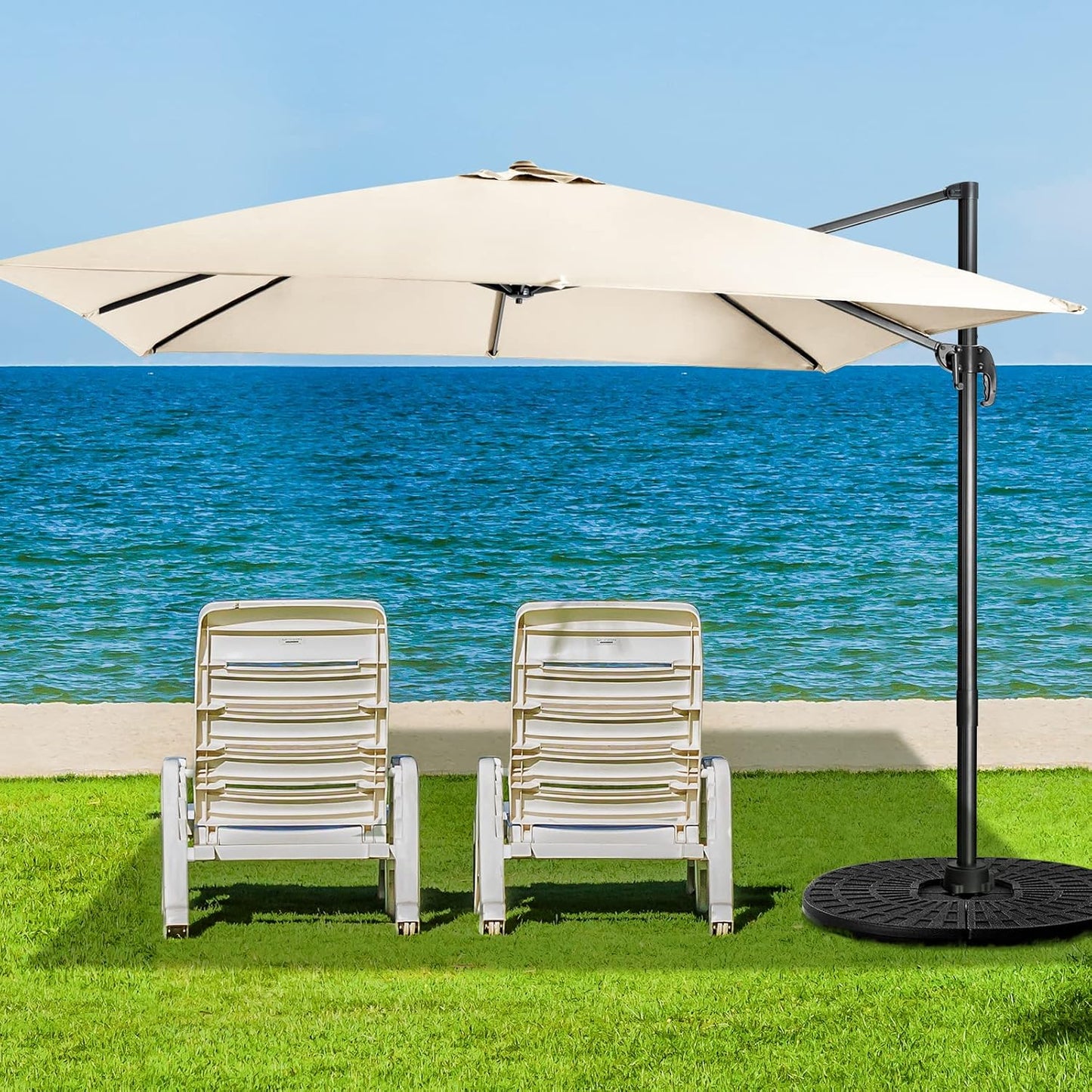 Sonnenschirm Groß, Sonnenschirm 3m, Sonnenschirm mit Ständer, Sonnenschirm balkon, Beige, Costway, 8