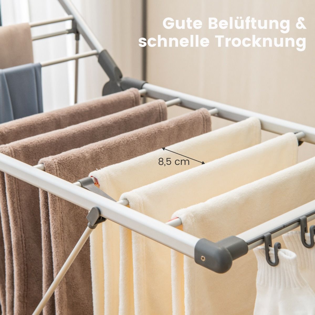 Wäscheständer klappbar, mit 5-stufiger Höhenverstellung, Wäscheständer platzsparend, Silber, Costway, 4