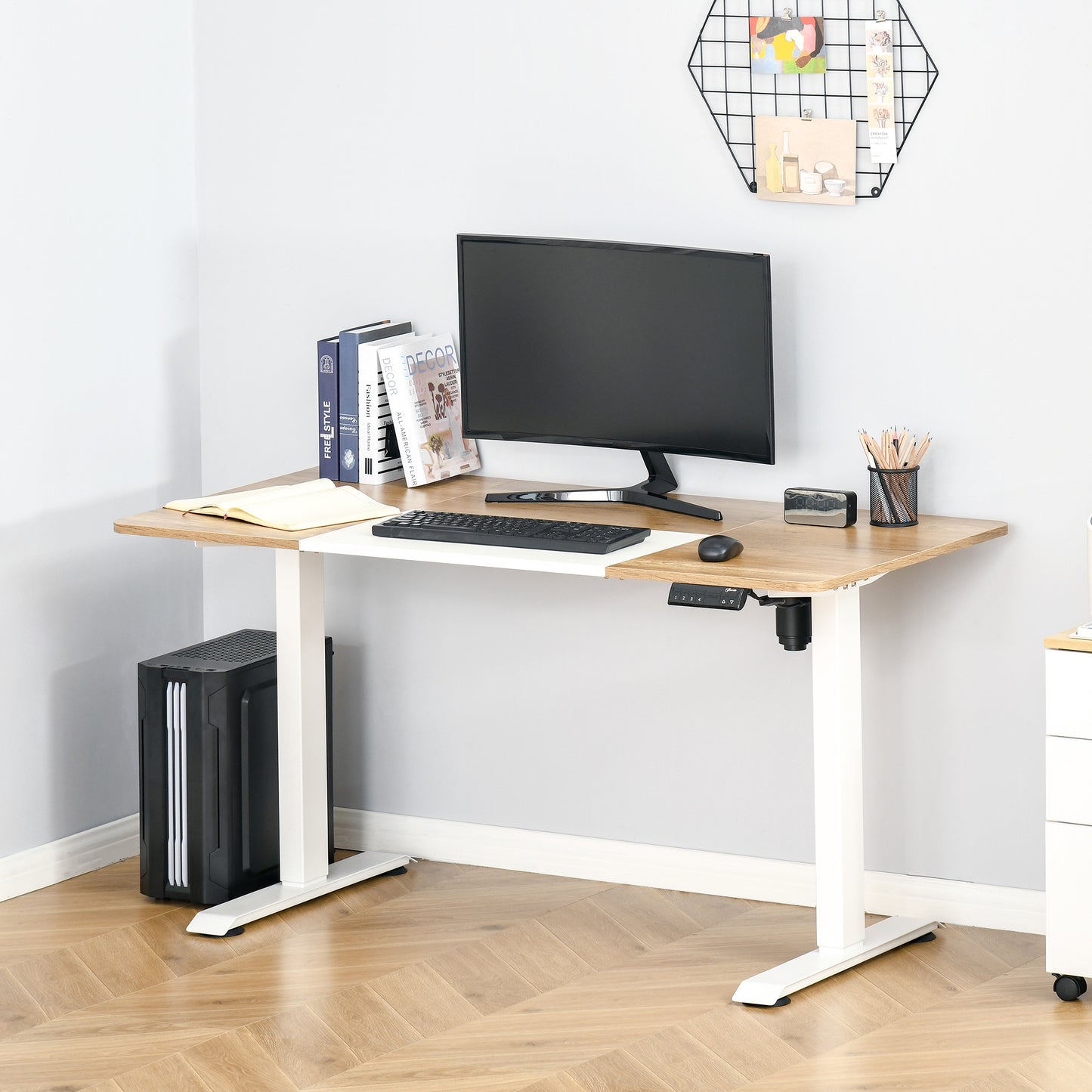 Vinsetto - Computertisch Elektrischer Schreibtisch, Stehschreibtisch, höhenverstellbar, Tischgestell mit Motor, Metall, Natur+Weiß