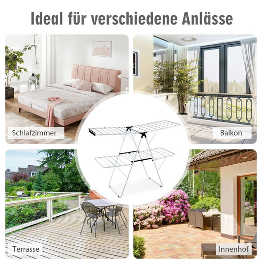 Wäscheständer klappbar, 2-Stufiger, Wäscheständer platzsparend, mit Höhenverstellbaren Flügeln,Wäscheständer balkon, Weiß, Costway, 2