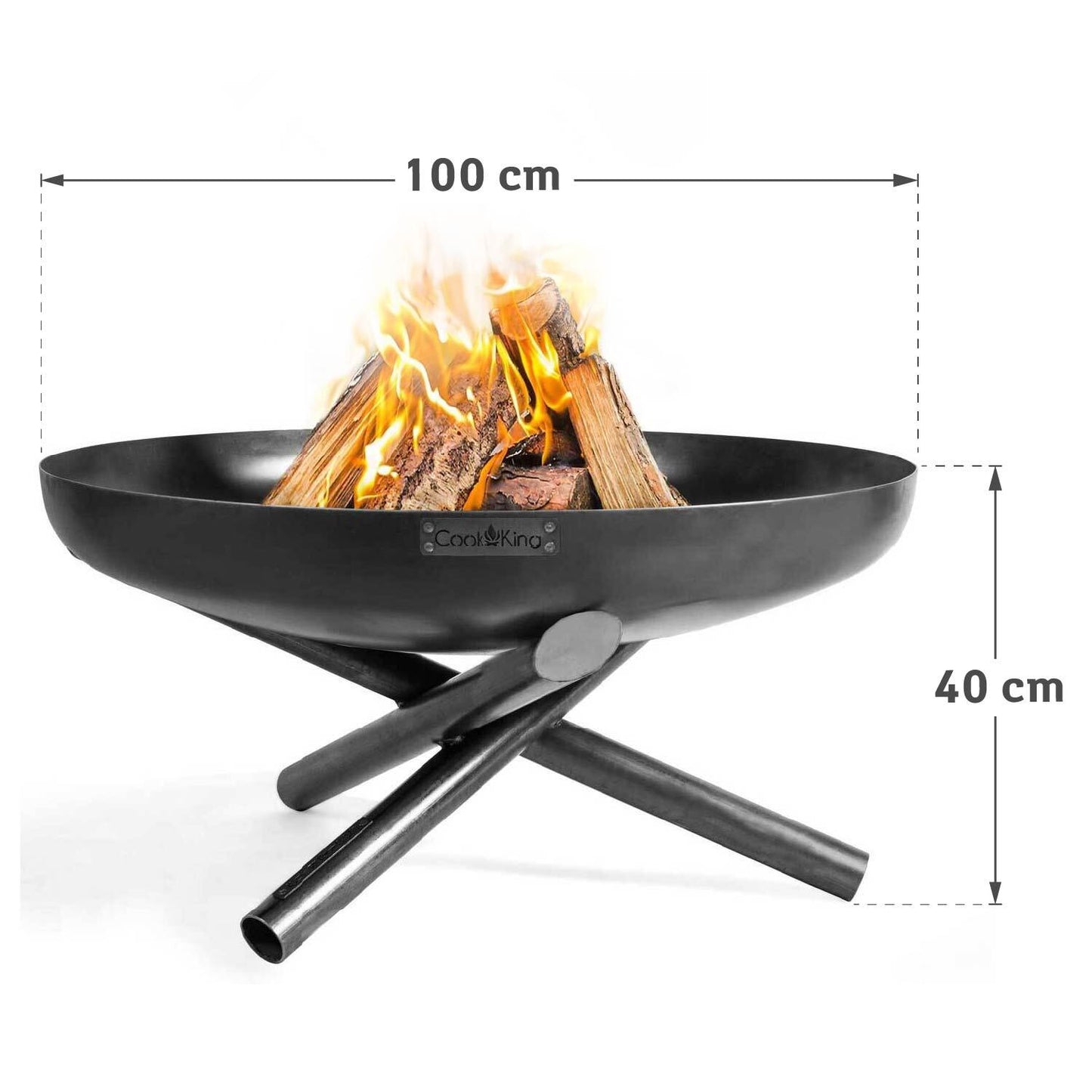 Cook King INDIANA - Feuerschale, Dia. 100 cm, Feuerschale Garten, Feuerschale groß, Große Schüssel aus dickem Stahl, mit Griffen