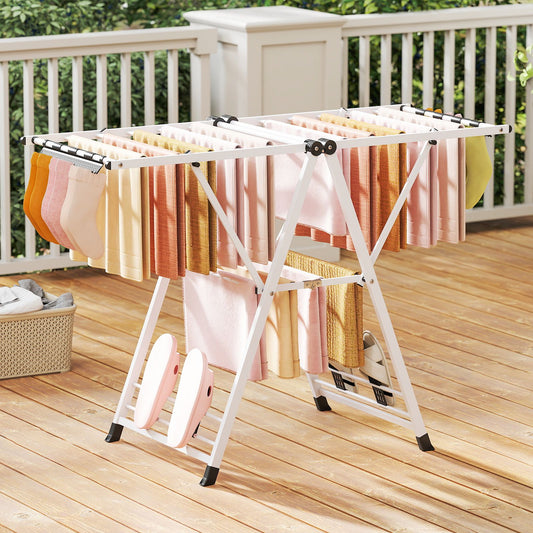 Wäscheständer klappbar, mit verstellbaren Flügeln, Wäscheständer balkon, Wäscheständer Platzsparend, Weiß, Costway, 1