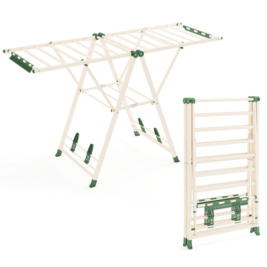 wäscheständer platzsparend, Wäscheständer klappbar, mit verstellbaren Flügeln, Lange 163 cm, Beige, Costway, 2