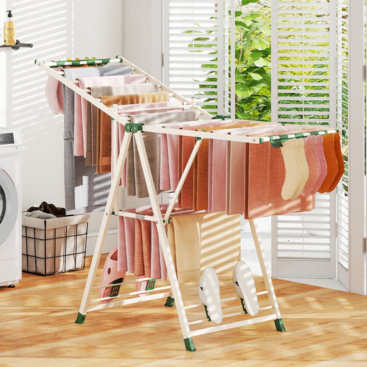 wäscheständer platzsparend, Wäscheständer klappbar, mit verstellbaren Flügeln, Lange 163 cm, Beige, Costway, 1