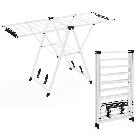 wäscheständer platzsparend, Wäscheständer klappbar, mit verstellbaren Flügeln, Lange 163 cm, Weiß, Costway, 2