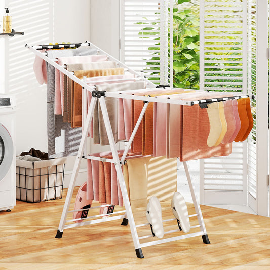 wäscheständer platzsparend, Wäscheständer klappbar, mit verstellbaren Flügeln, Lange 163 cm, Weiß, Costway, 1