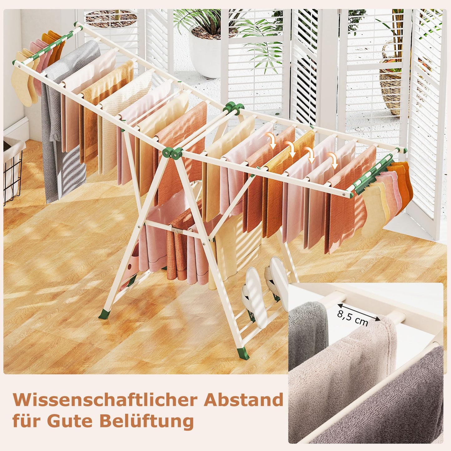 Wäscheständer Platzsparend, Wäscheständer Klappbar, Höhenverstellbare Flügeln Wäschetrockner, Beige, Costway, 6