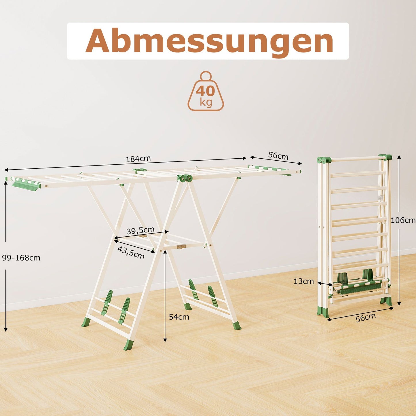 Wäscheständer Platzsparend, Wäscheständer Klappbar, Höhenverstellbare Flügeln Wäschetrockner, Beige, Costway, 3
