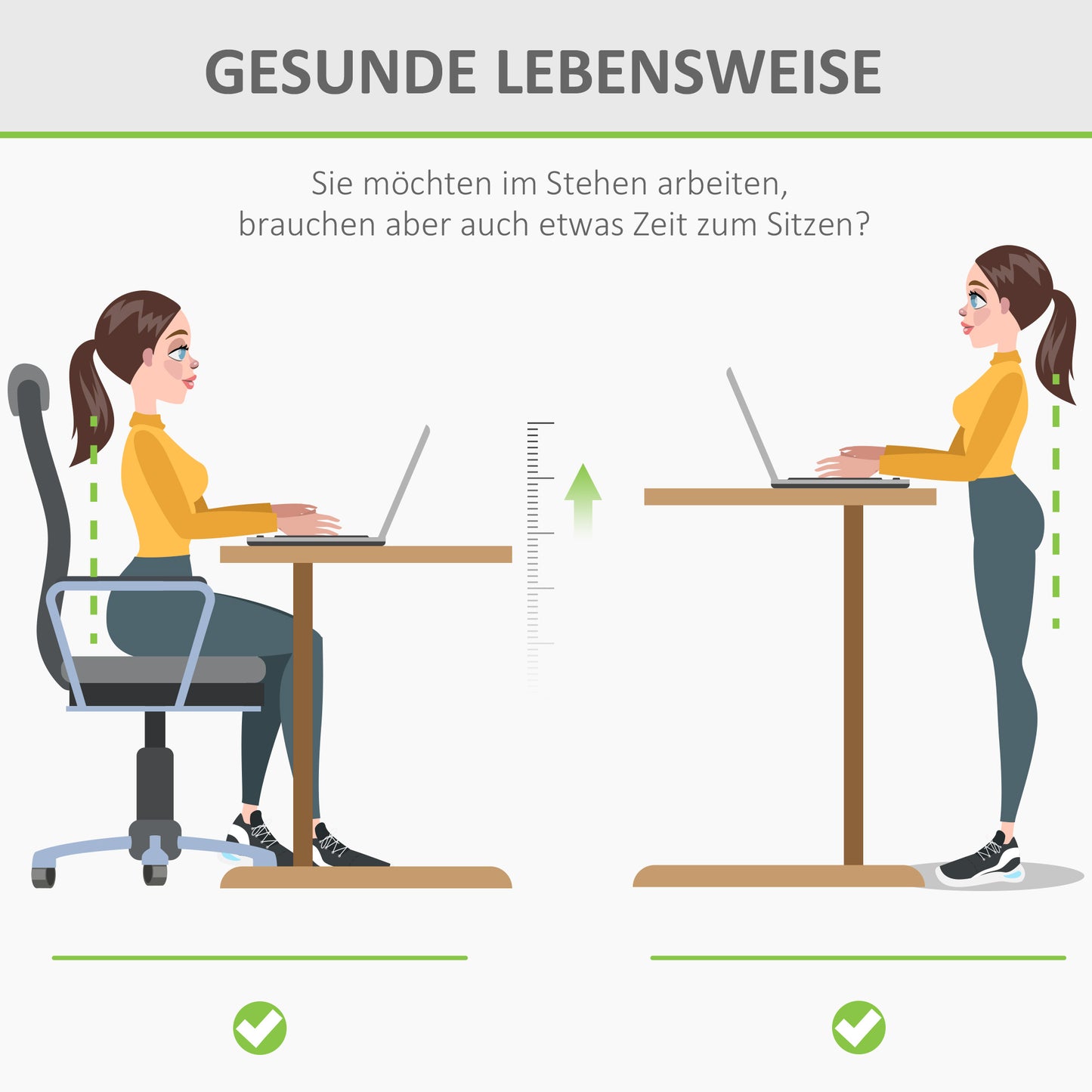 Vinsetto - Computertisch Elektrischer Schreibtisch, Stehschreibtisch, höhenverstellbar, Tischgestell mit Motor, Metall, Natur+Weiß