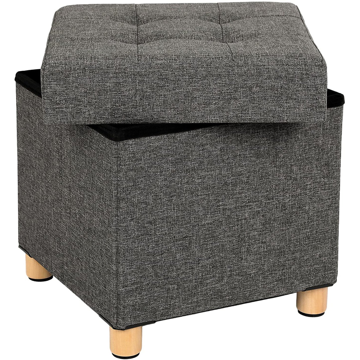 Songmics - Sitzhocker, Faltbare Sitztruhe mit Deckel, Füße aus Massivholz, bis 300 kg belastbar, für Wohnzimmer, Flur, Kinderzimmer, Dunkelgrau