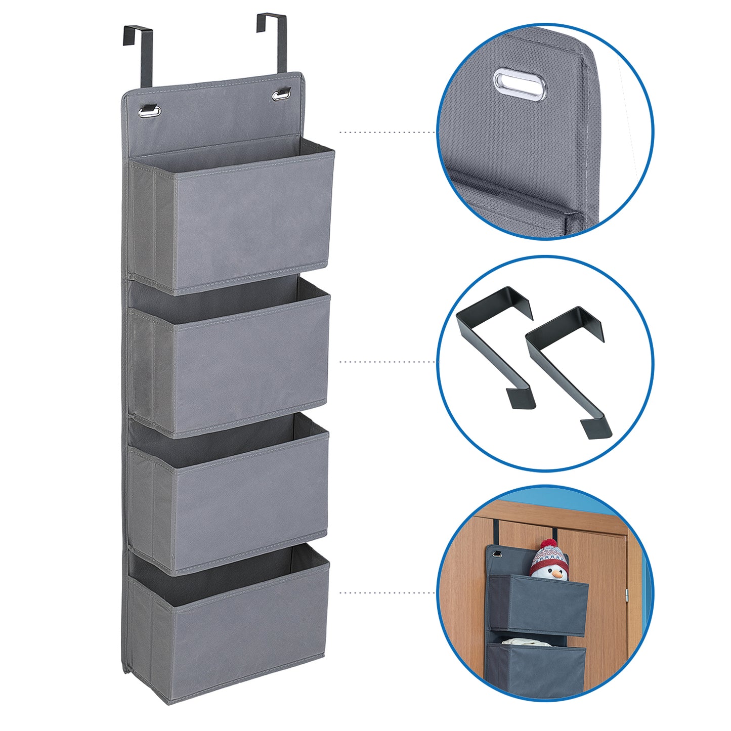 Hängeaufbewahrung Bad, Schrankorganizer, 4 Taschen Für Wickelbedarf, Textil, Grau, Tatkraft Cozy, 6