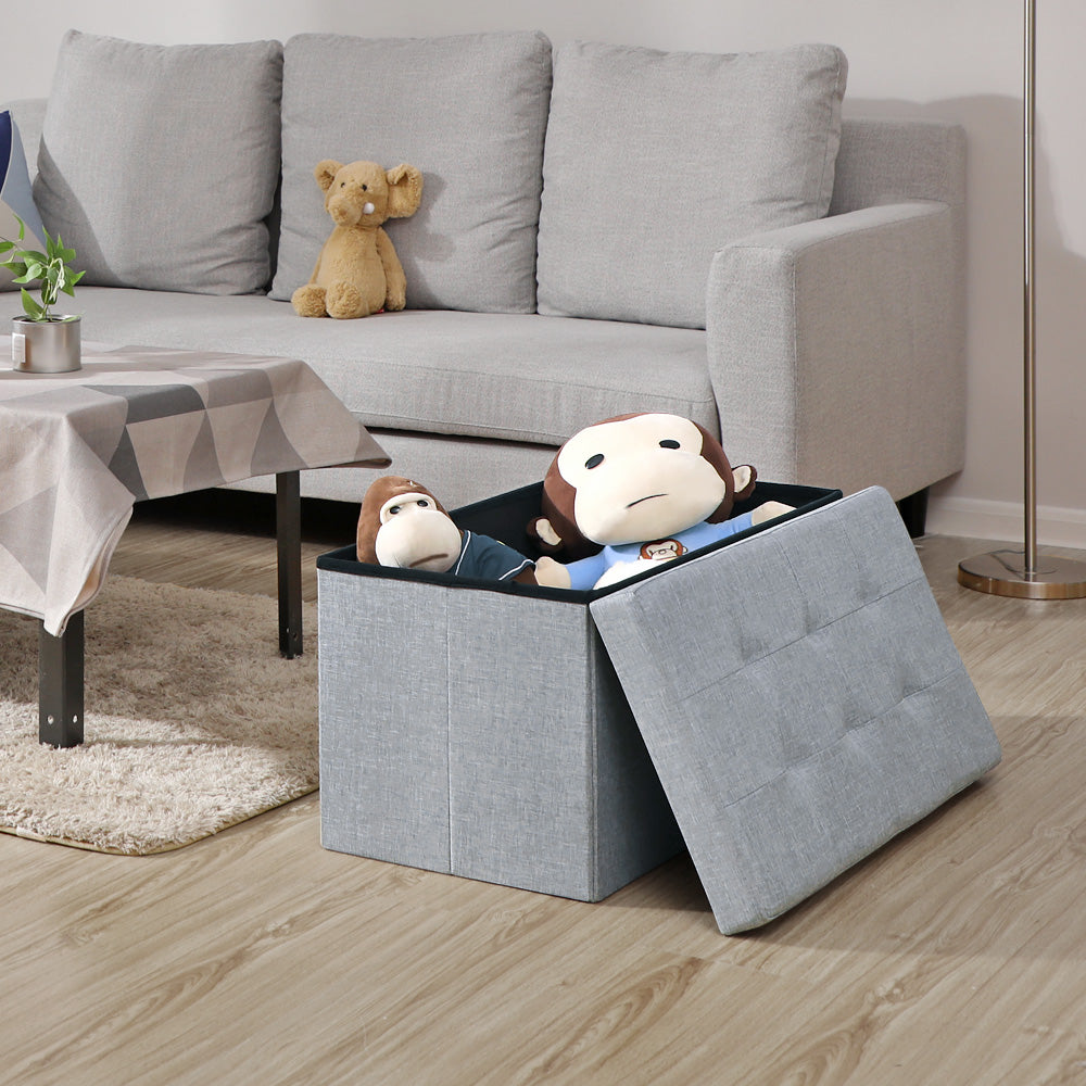 Songmics - Sitzbank, mit Stauraum, Sitztruhe, Sitzhocker, Aufbewahrungsbox, Fußablage, Faltbar, belastbar bis 300 kg, 80 L, Leinenimitat, Hellgrau