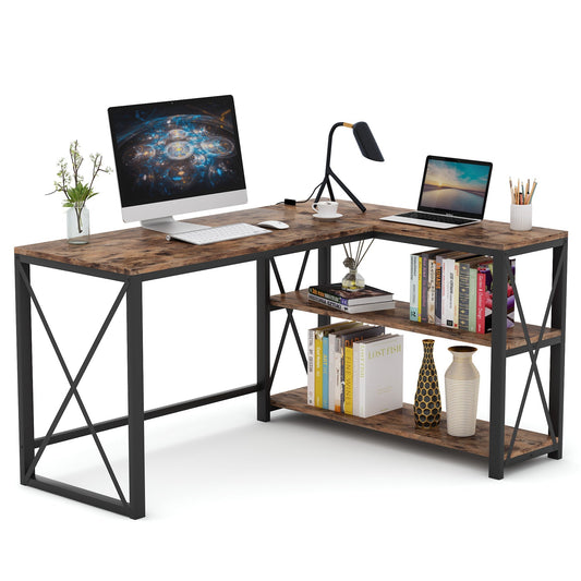 Schreibtisch, Schreibtisch L form, L Schreibtisch, L-förmiger Computertisch mit 2 Ablagen,  Gaming PC Tisch, Tribesigns, 1