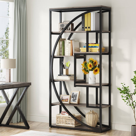Tribesigns - Bücherregal, Industrielles 5-stöckiges Bücherregal, 180 cm hohes Bücherregal mit 8 offenen Lagerregalen, Tack Regaleinheit, Grau