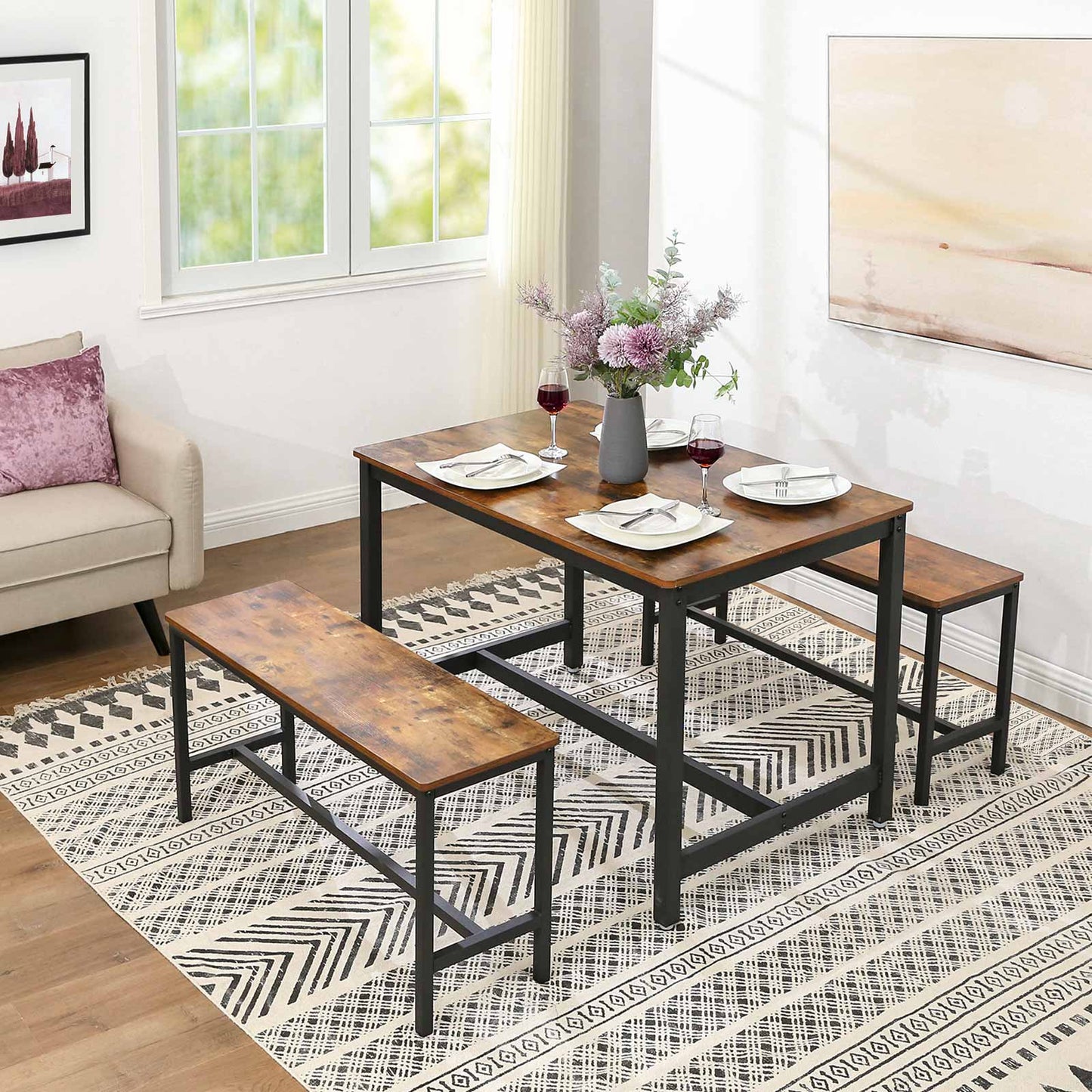 Esstisch, Küchentisch, Esstisch Holz, 120 x 75 x 75 cm, Esszimmertisch für 4 Personen, Kaffeetisch, Esszimmer, VASAGLE, 4