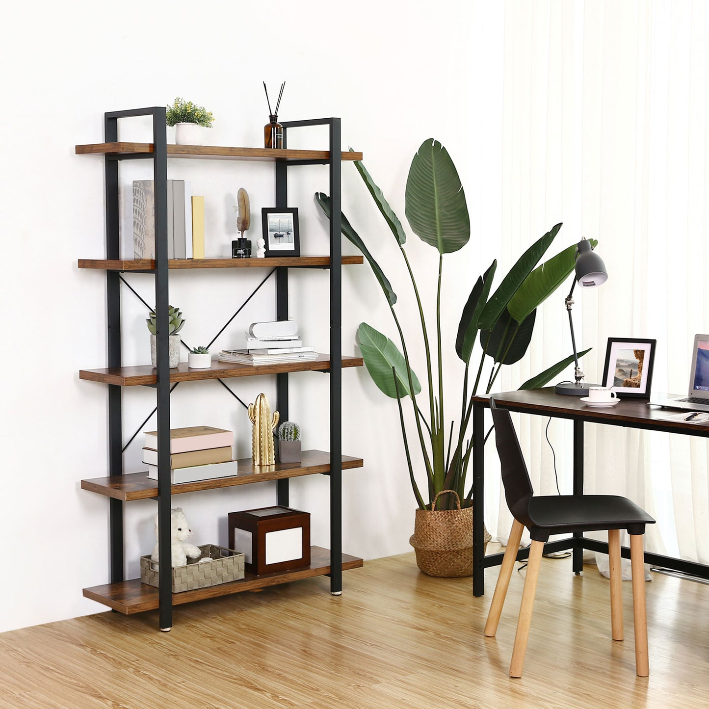 Vasagle - Bücherregal, stabiles Standregal mit 5 Regalebenen, Wohnzimmerregal im Industrie-Design, einfacher Aufbau, Wohnzimmer, Schlafzimmer, Büro