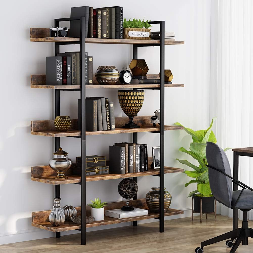 Bücherregal, Lagerregal, Stehendes Regal, 5-stufiges industrielles stabiles Bücherregal, Büro, Tribesigns, 3