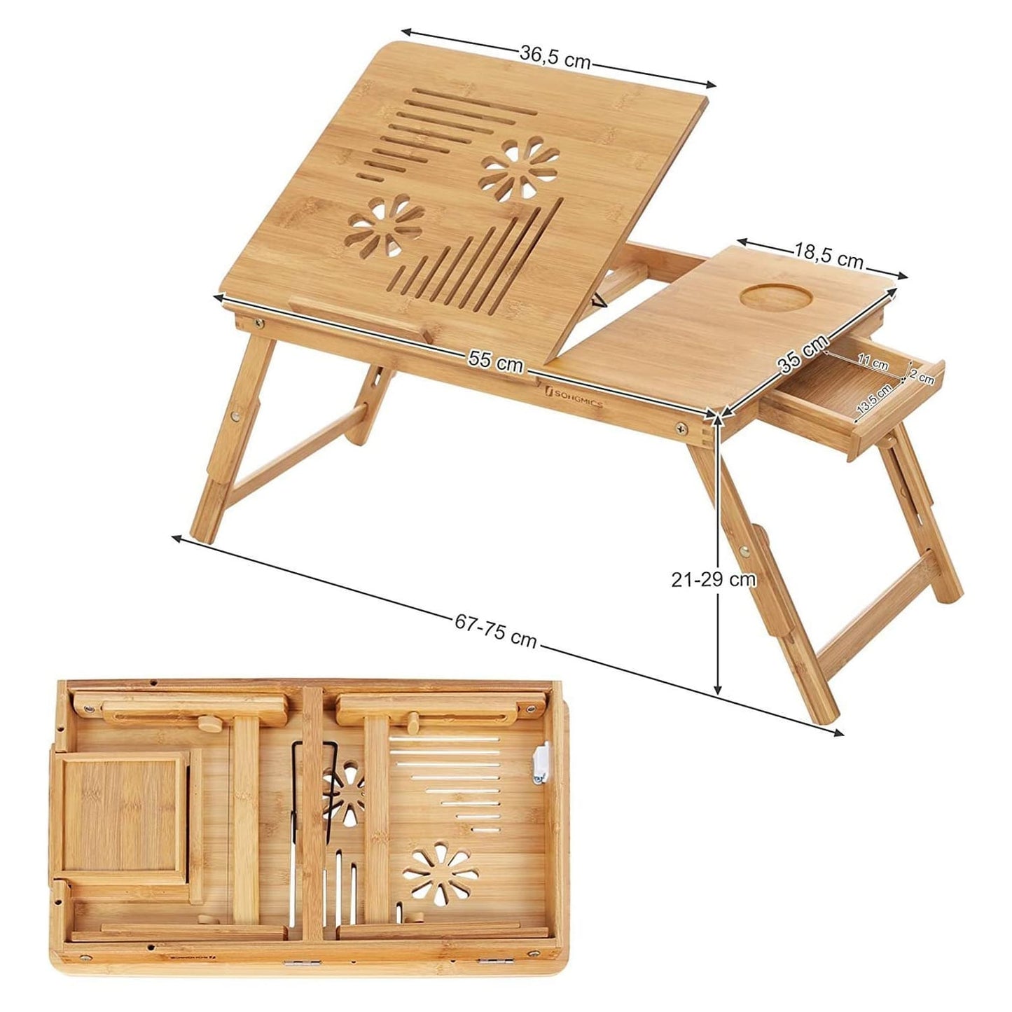 Laptoptisch, Laptop Ständer, Notebooktisch, Laptoptisch Höhenverstellbar, Lapdesk fürs Bett, Faltbare, Songmics