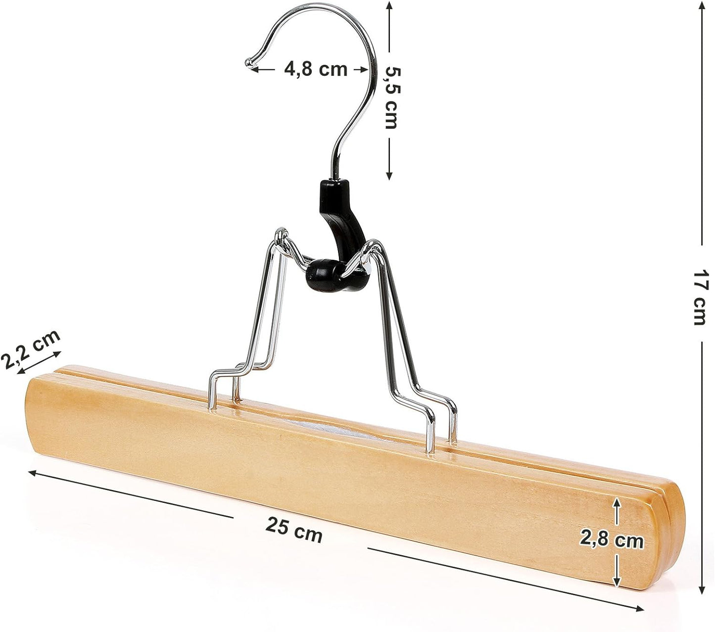Kleiderbügel Holz, Hosenspanner, 12 Stück, Hosenbügel, rutschfest, verchromter Haken, um 360 Grad drehbar, Natur, SONGMICS, 6