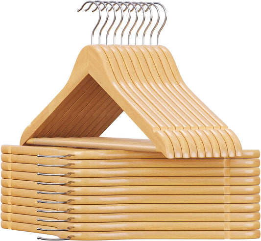 Kleiderbügel Holz, 20er Set, Bügel aus Massivholz, Hosensteg, um 360° drehbarer Haken, Songmics, 1