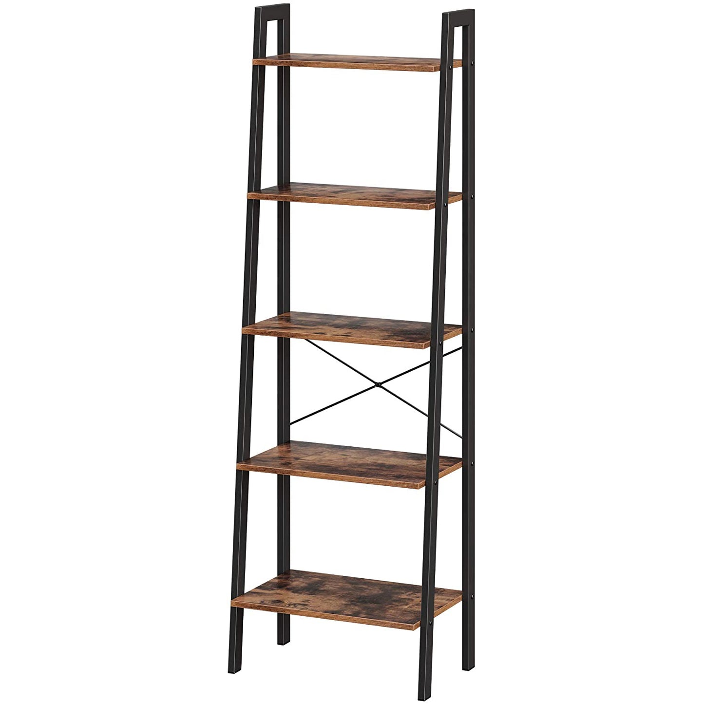 Vasagle - Standregal, Bücherregal mit 5 Ablagen, mit Metallgestell, einfache Montage, für Wohnzimmer, Schlafzimmer, Küche, Vintagebraun-Schwarz