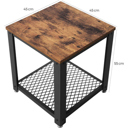 Vasagle - Beistelltisch, Nachttisch im Industrie-Design, Sofatisch mit Gitterablage, Stabil, mit Metallgestell,  Einfach zu Montieren