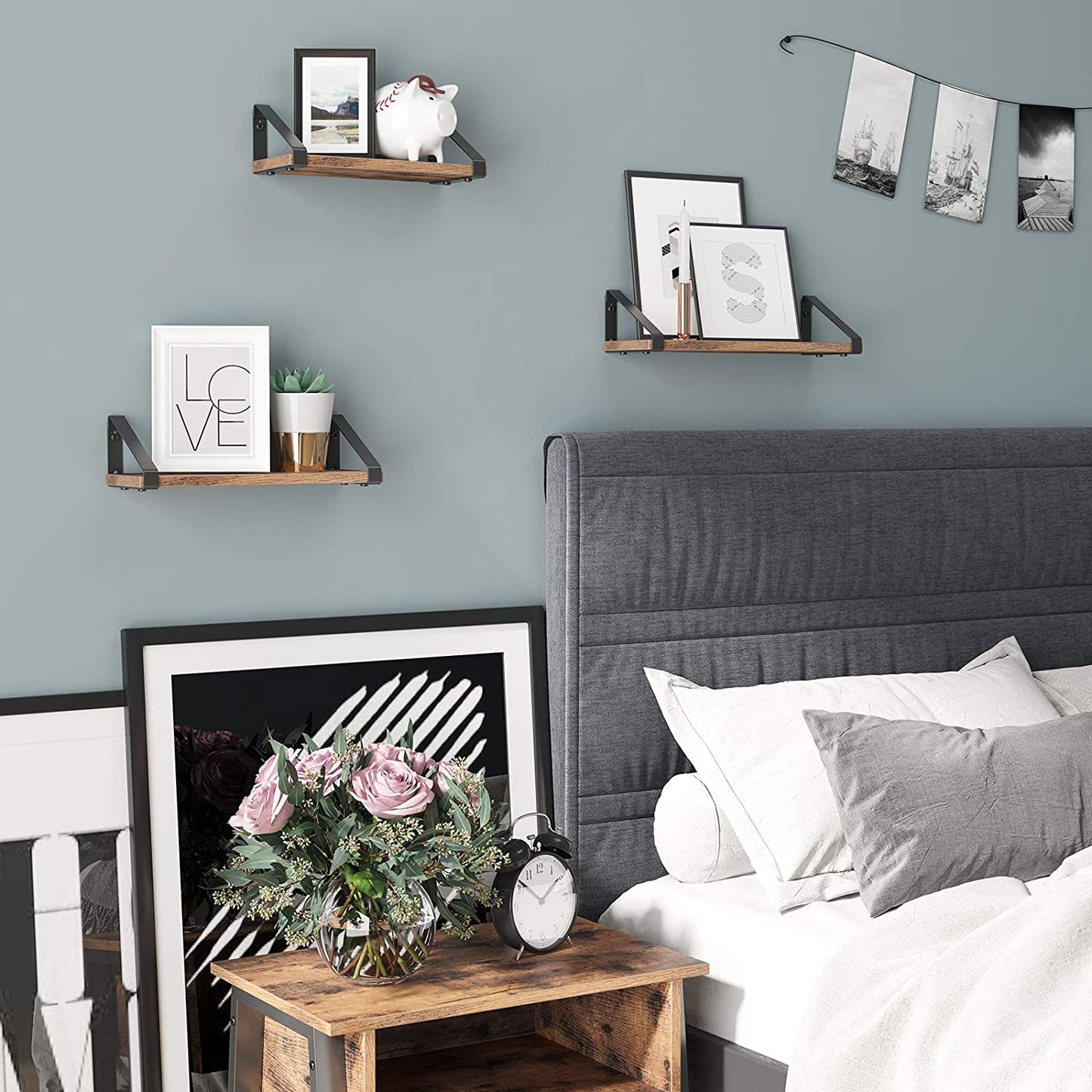 Wandregal, Wandregal im Industrie-Design, Schweberegal, 3er Set, Wandmontage, stabiles Regal zur Präsentation, Vasagle, 7