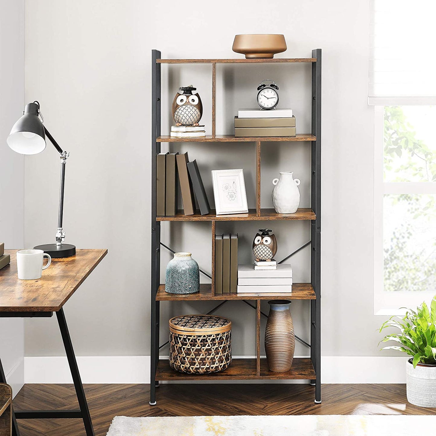Vasagle - Bücherregal, Büroregal, Raumteiler mit 4 Ebenen, Standregal im Industrie-Design, Wohnzimmer, Büro, Arbeitszimmer, viel Stauplatz, groß