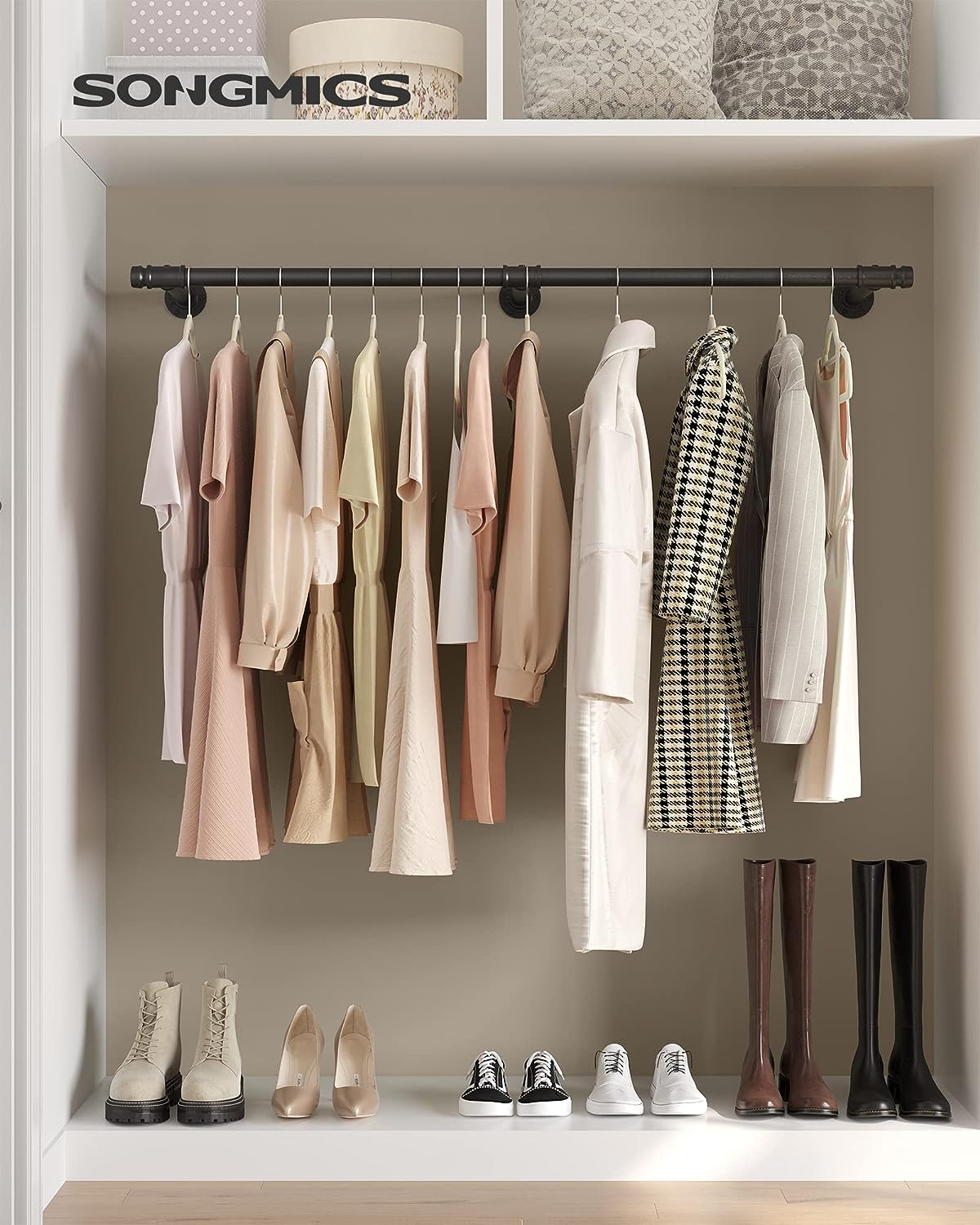Kleiderstange Wand, Kleiderständer Wandmontage, Industrial, platzsparend, 68 kg Belastbarkeit, schwarz, SONGMICS, 12