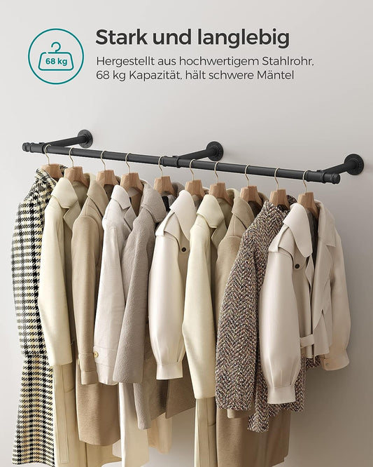 Kleiderstange Wand, Kleiderständer Wandmontage, Industrial, platzsparend, 68 kg Belastbarkeit, schwarz, SONGMICS, 17