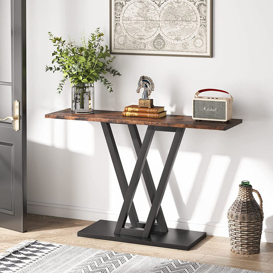 Tribesigns - Konsolentisch, Industrie Flurtisch für Eingangsbereich, 110 cm Eingangstische Schmaler, Stabiler Metallrahmen, Rustikales Braun