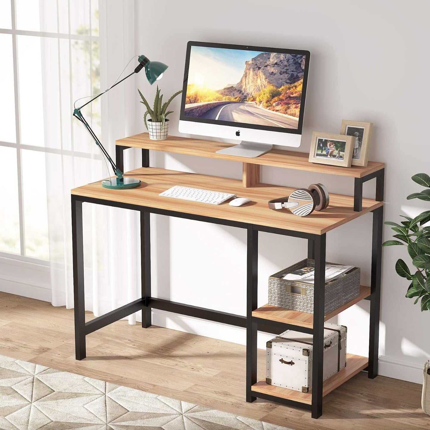 Computertisch, schreibtisch mit stauraum, Schreibtisch für PC, Schreibtisch, schreibtisch holz, gaming - Tribsings