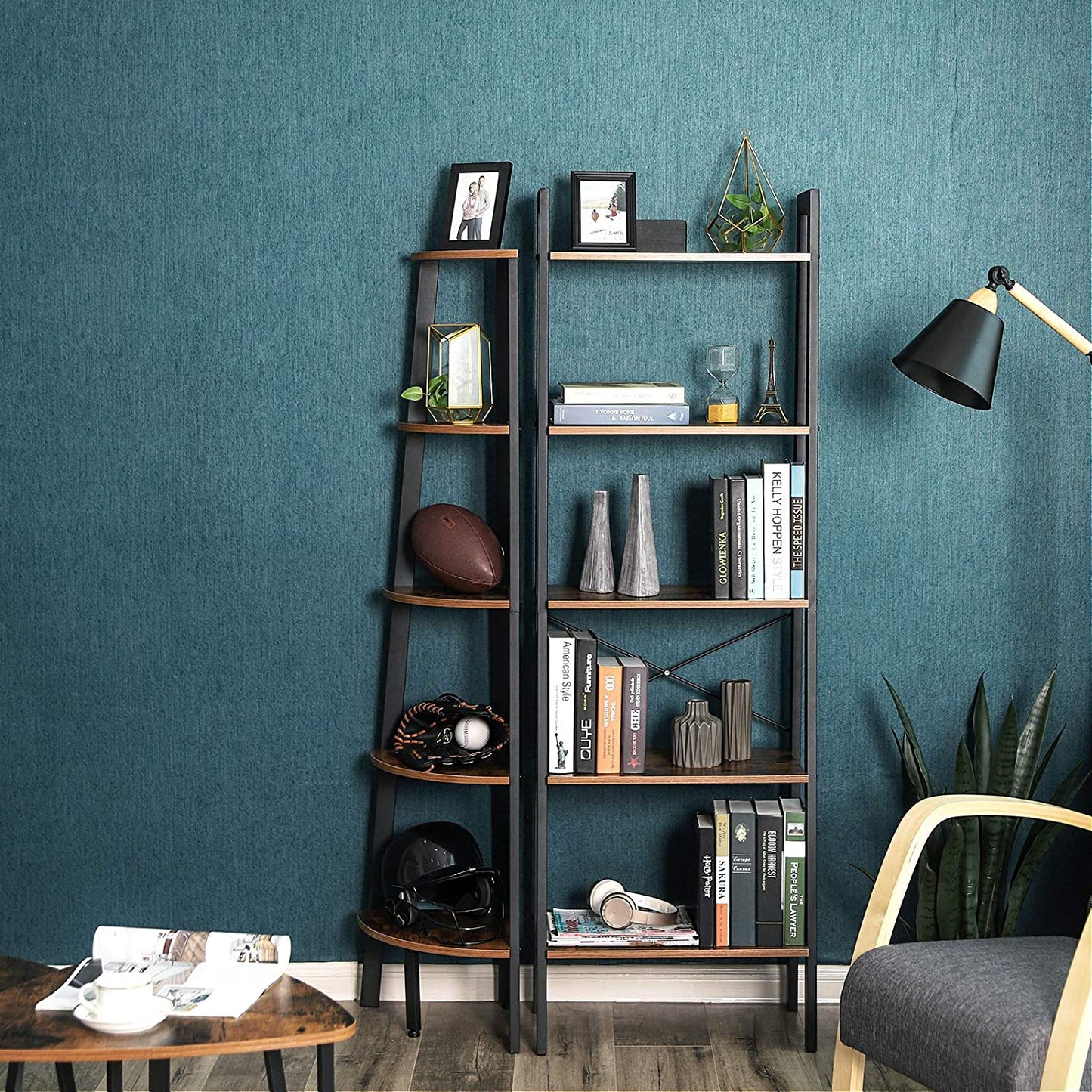 Vasagle - Standregal, Bücherregal mit 5 Ablagen, mit Metallgestell, einfache Montage, für Wohnzimmer, Schlafzimmer, Küche, Vintagebraun-Schwarz