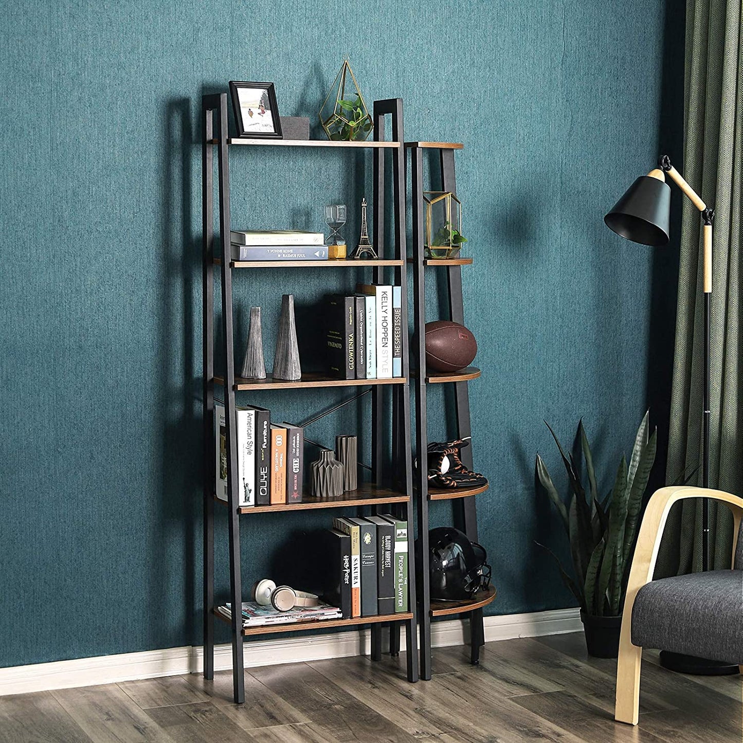 Vasagle - Standregal, Bücherregal mit 5 Ablagen, mit Metallgestell, einfache Montage, für Wohnzimmer, Schlafzimmer, Küche, Vintagebraun-Schwarz