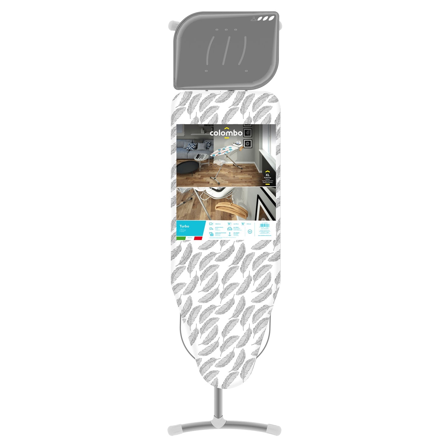 Bügelbrett, Bügelbrett XL, Bügelbrett Klappbar, Höhe 71- 95 cm, Baumwollbezug, Made in Italy, Colombo Turbo, 2