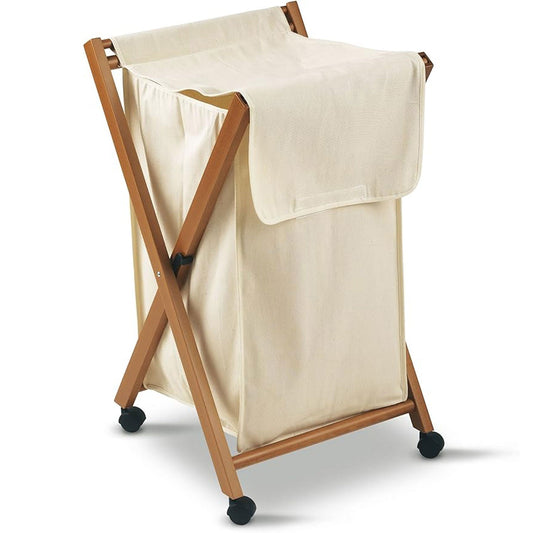 Faltbarer wäschekorb,  Wäschekorb klappbar, Wäschesammler, Holz, Faltbar, Kirsche