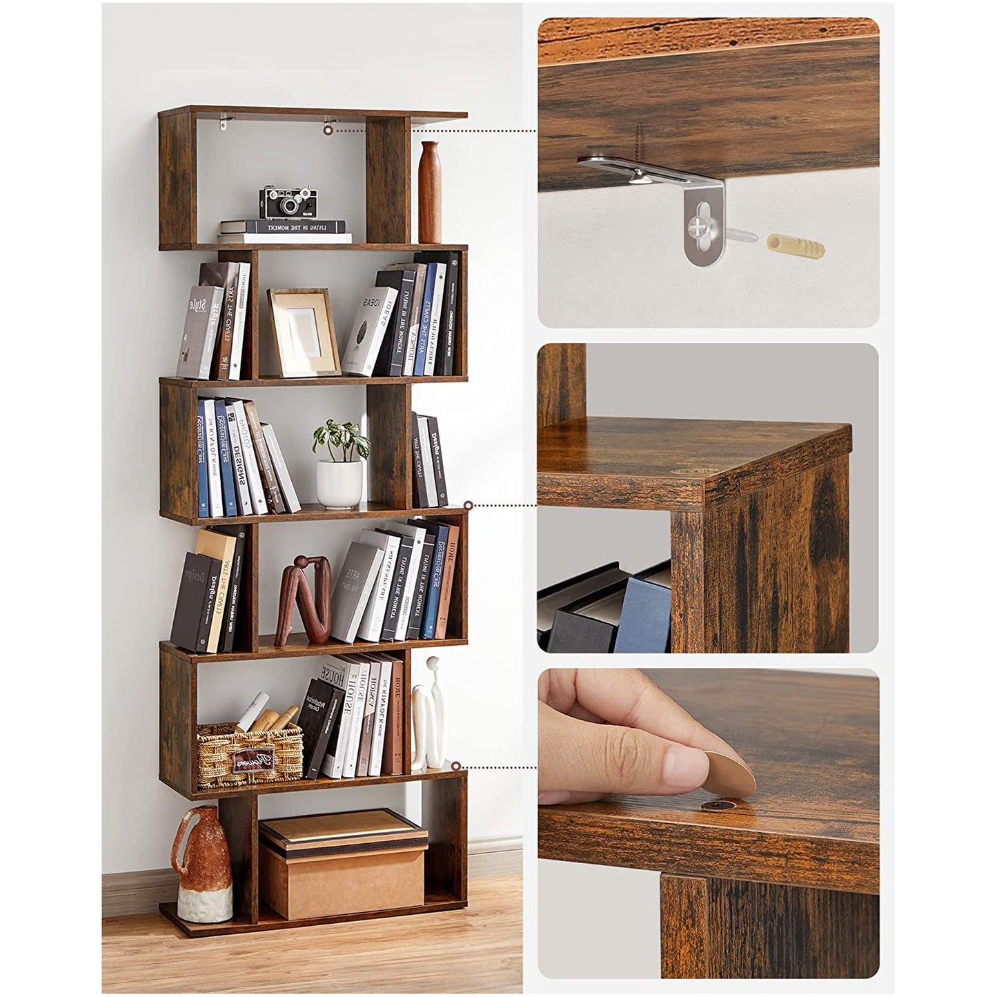 Bücherregal, Standregal, Standregal zur Präsentation, freistehender Schrank, Dekoregal mit 6 Ebenen, Vasagle, 3