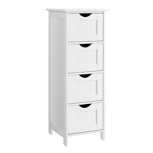 Badschrank, Badschrank aus Holz, Badezimmerschrank, mit 4 Schubladen, Weiß, Vasagle, 2