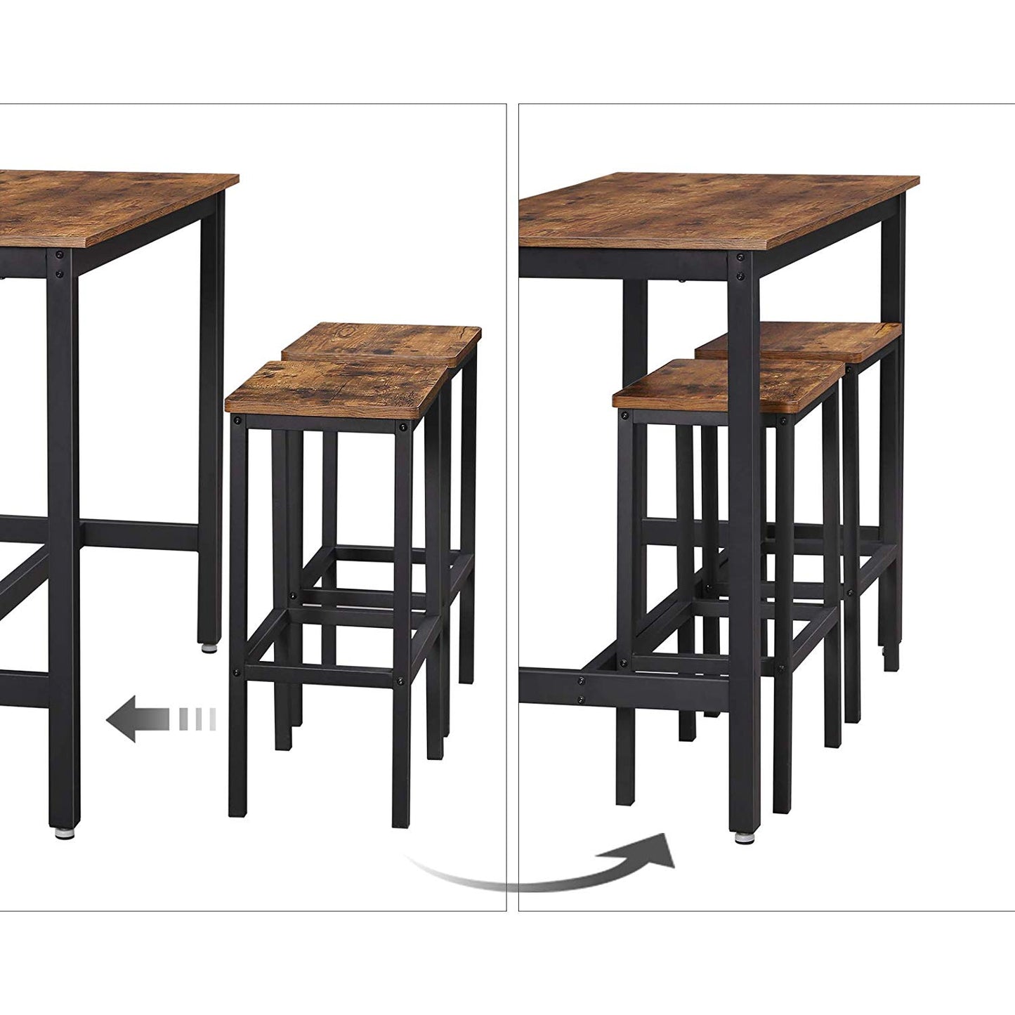 Bartisch mit Hocker, Bartisch mit 2 Stühlen set, Stehtisch mit 2 Barhockern, Stehtisch, Barhocker, vintagebraun, VASAGLE, 4