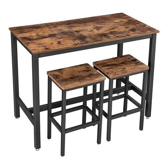 Bartisch mit Hocker, Bartisch mit 2 Stühlen set, Stehtisch mit 2 Barhockern, Stehtisch, Barhocker, vintagebraun, VASAGLE, 5