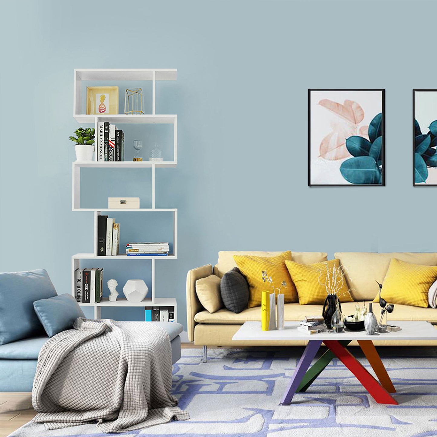 Vasagle - Bücherregal, Regal, Standregal zur Präsentation, freistehender Schrank, Dekoregal mit 6 Ebenen, weiß