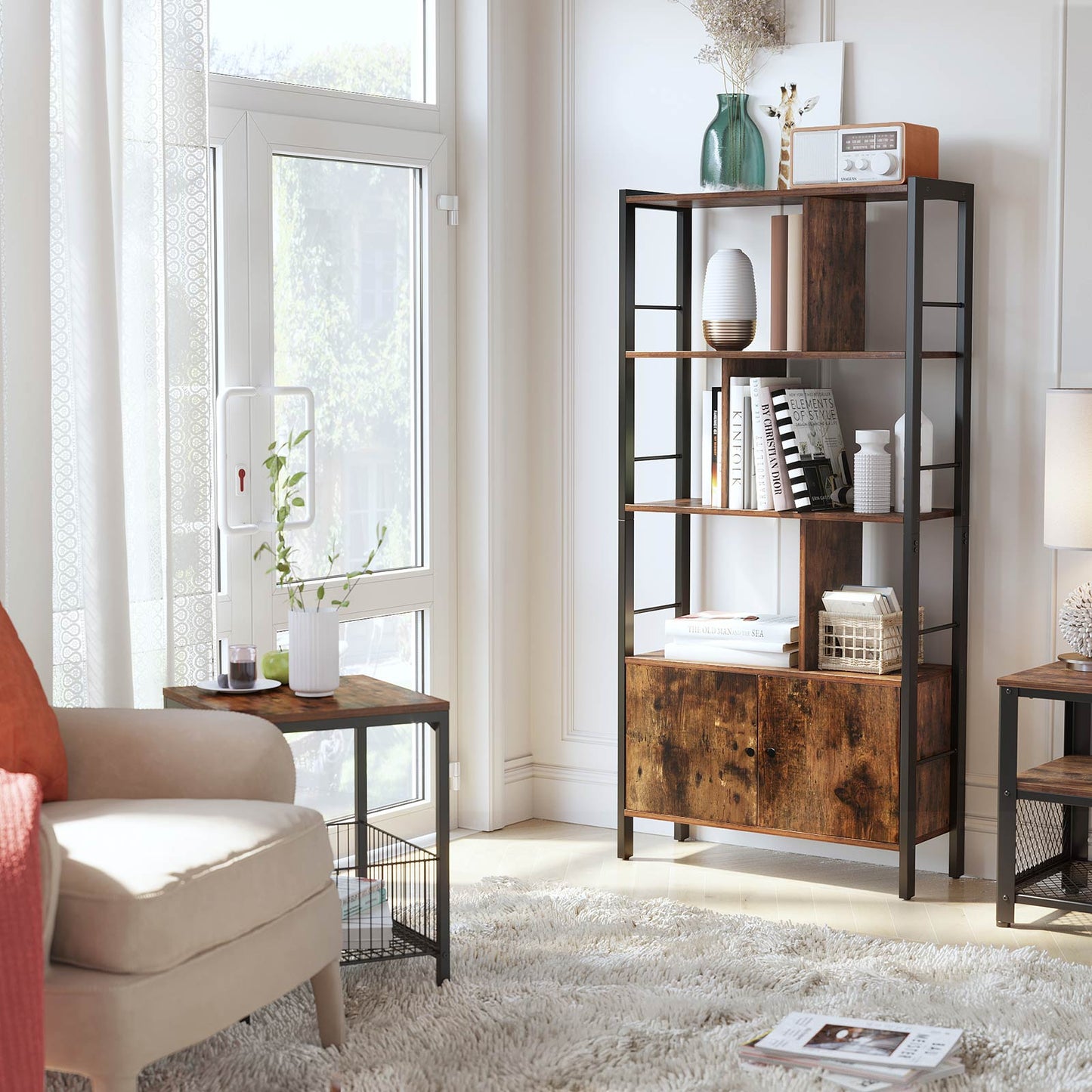 Vasagle - Bücherregal, Bücherschrank mit 4 offenen Regalebenen, geräumiger Wohnzimmerschrank, Küche, Büro, stabiles Stahlgestell