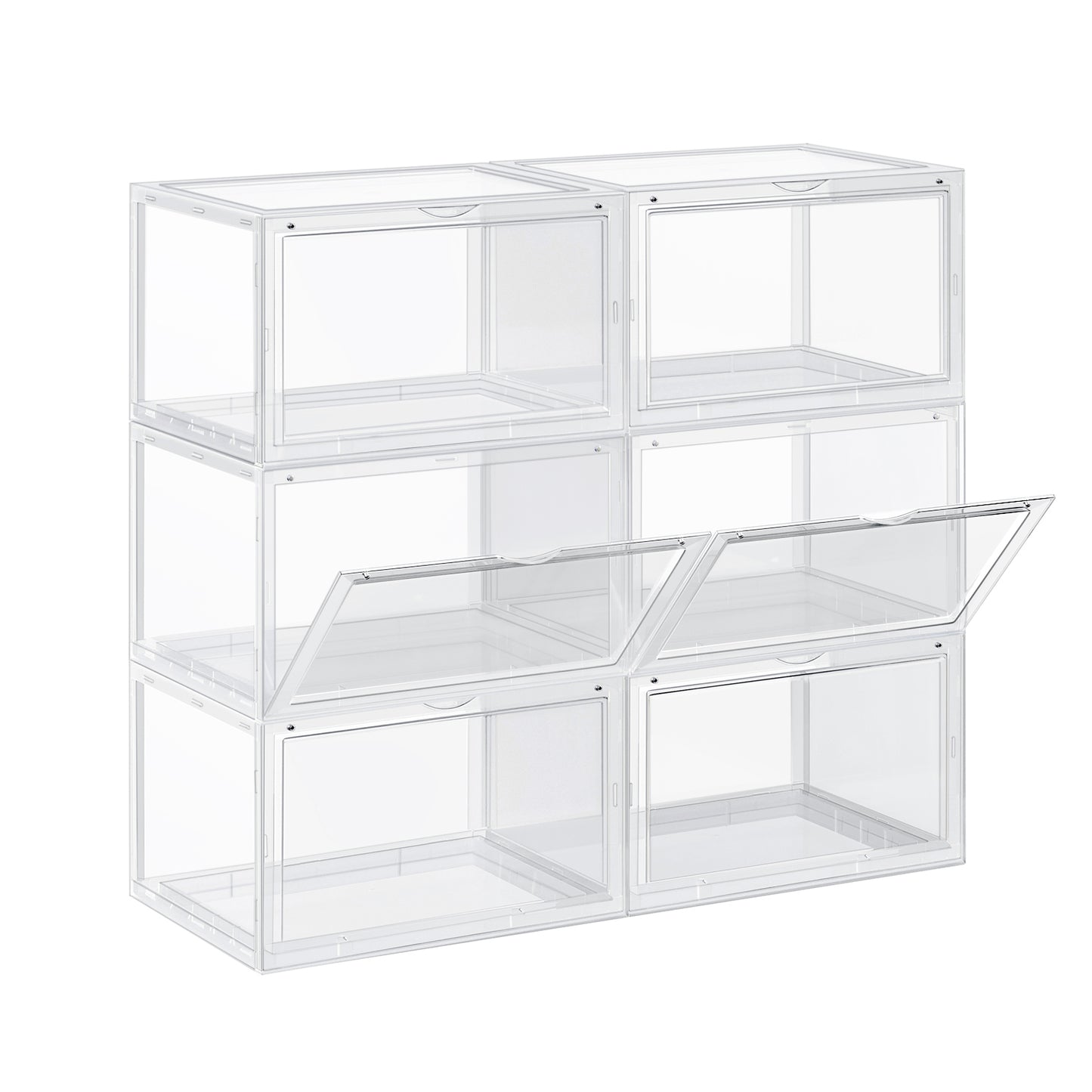 SONGMICS - Schuhbox, 6er Set, stapelbarer Schuhorganizer, Kunststoffbox mit durchsichtiger Tür, für Schuhe bis Größe 46, 36 x 28 x 22 cm