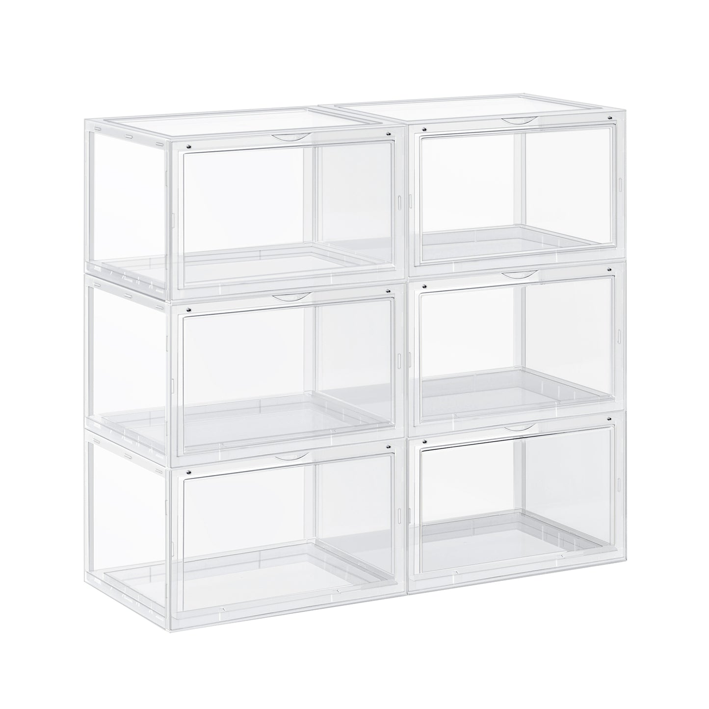 SONGMICS - Schuhbox, 6er Set, stapelbarer Schuhorganizer, Kunststoffbox mit durchsichtiger Tür, für Schuhe bis Größe 46, 36 x 28 x 22 cm
