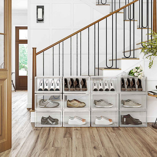 Schuhbox, 6er Set, stapelbarer Schuhorganizer, Kunststoffbox mit durchsichtiger Tür, SONGMICS