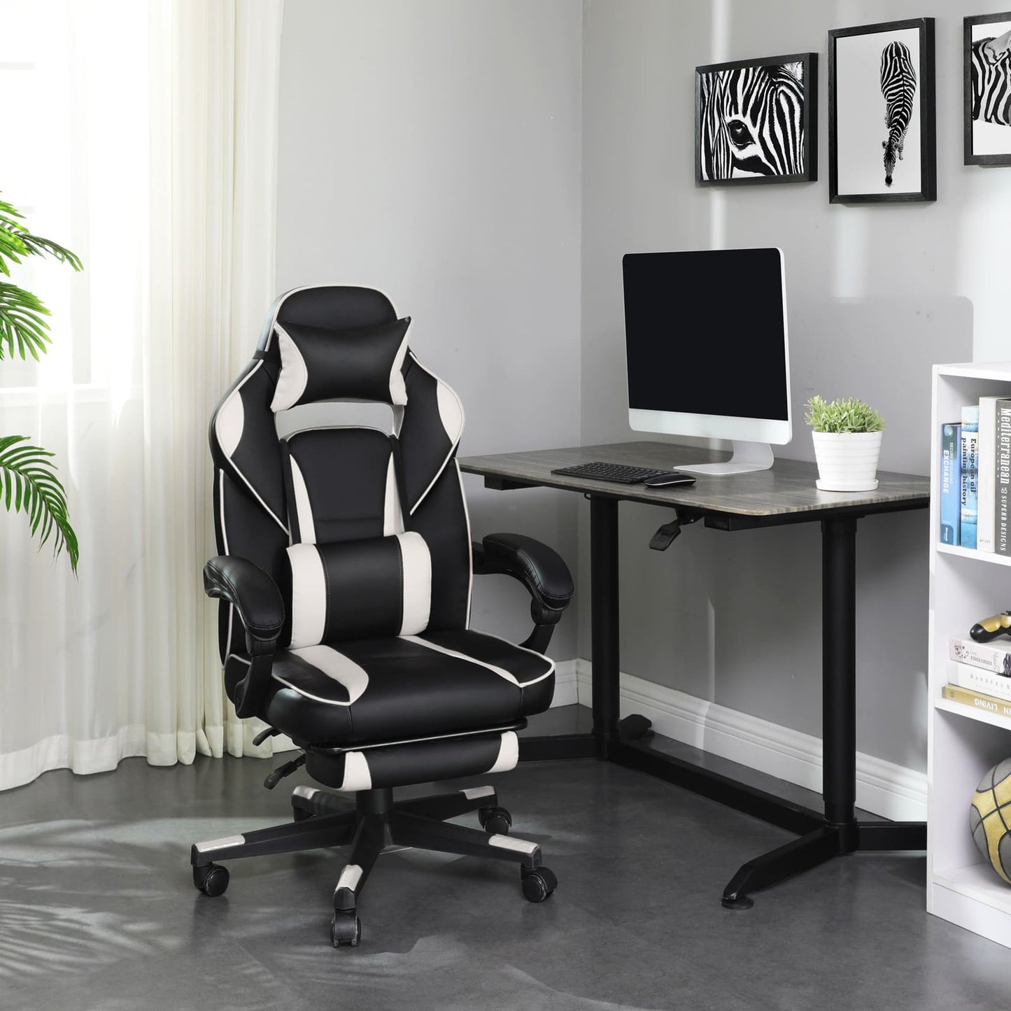 Computerstuhl, Bürostuhl, Gaming Stuhl, Gaming Sessel, schwarz-grau, bis 150 kg, SONGMICS, 2