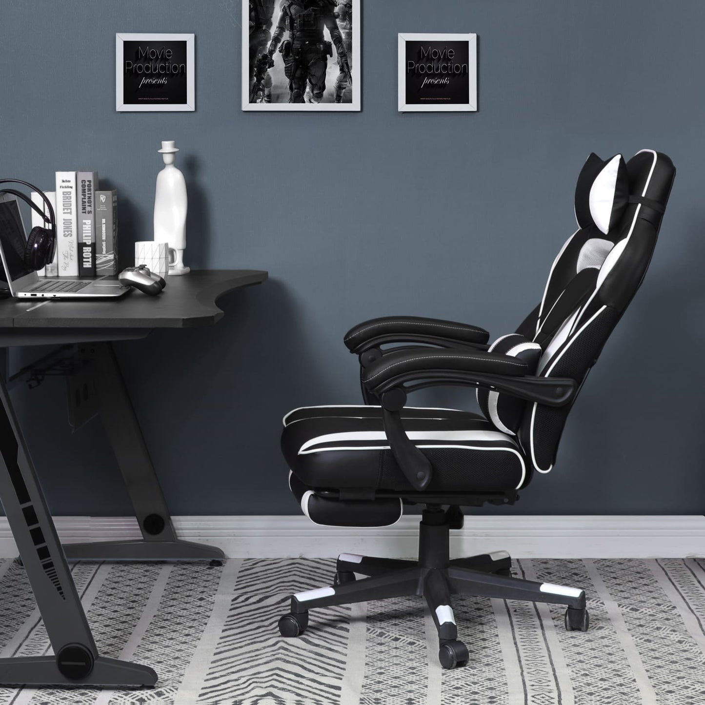 Computerstuhl, Bürostuhl, Gaming Stuhl, Gaming Sessel, schwarz-grau, bis 150 kg, SONGMICS, 1