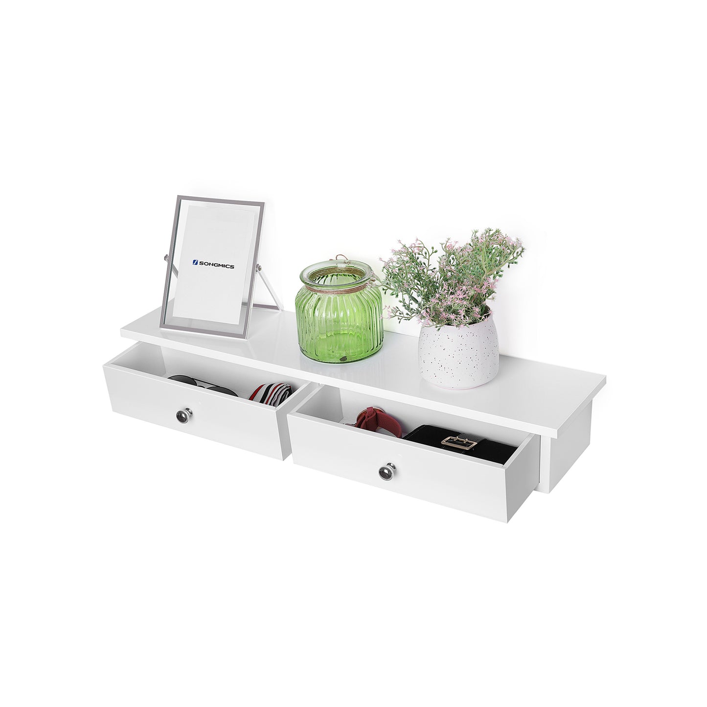 Songmics - Wandregal mit 2 Schubladen Wandschublade Schweberegal aus MDF-Platte Wandschrank Weiß