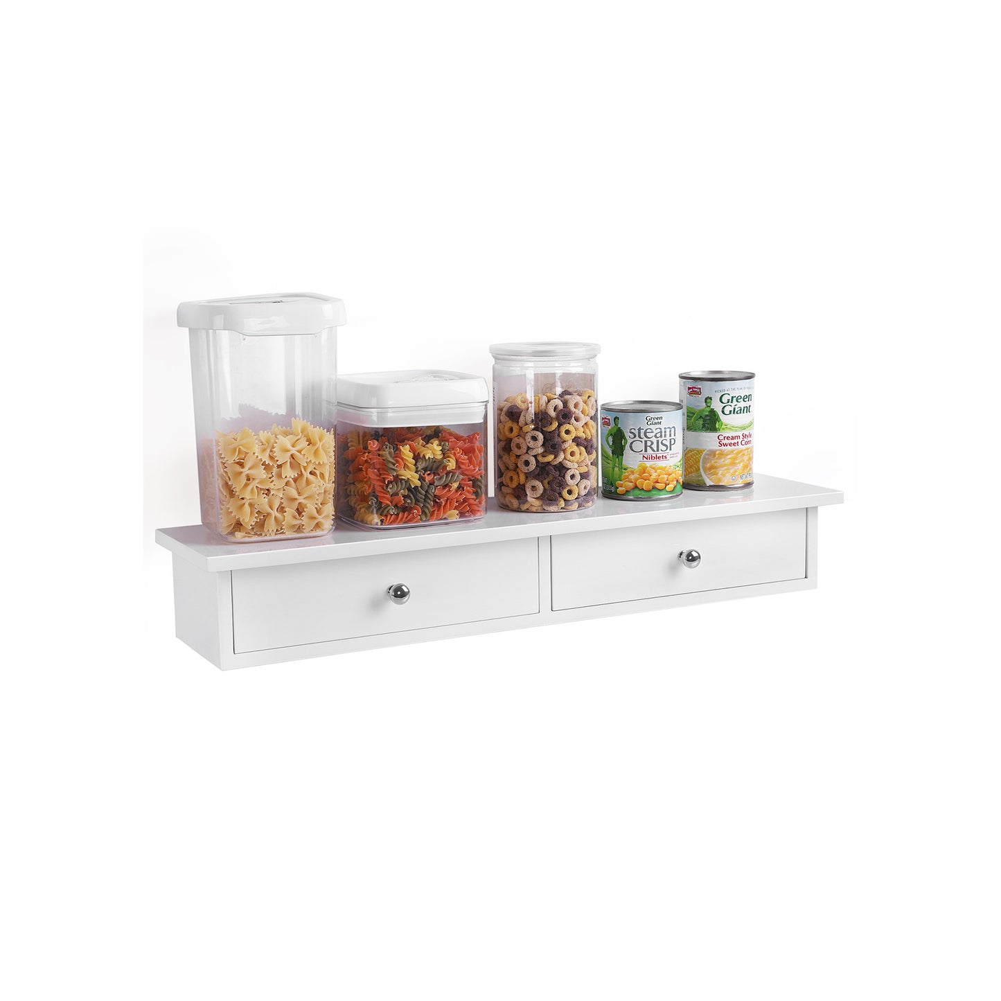 Songmics - Wandregal mit 2 Schubladen Wandschublade Schweberegal aus MDF-Platte Wandschrank Weiß