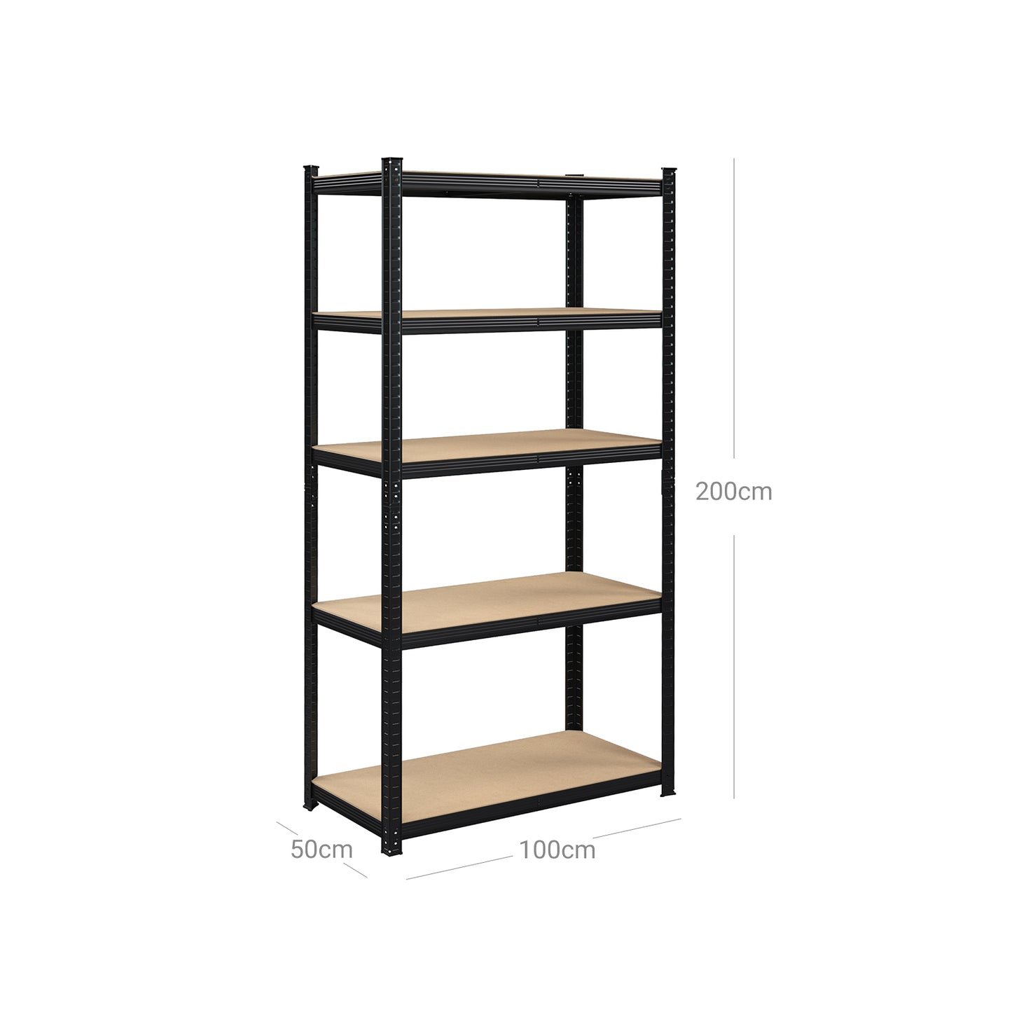 Songmics - Lagerregal, Schwerlastregal, Kellerregal, 200 x 100 x 50 cm, bis 875 kg belastbar, 5 verstellbare Ablagen, Regal aus Metall, Steckregal